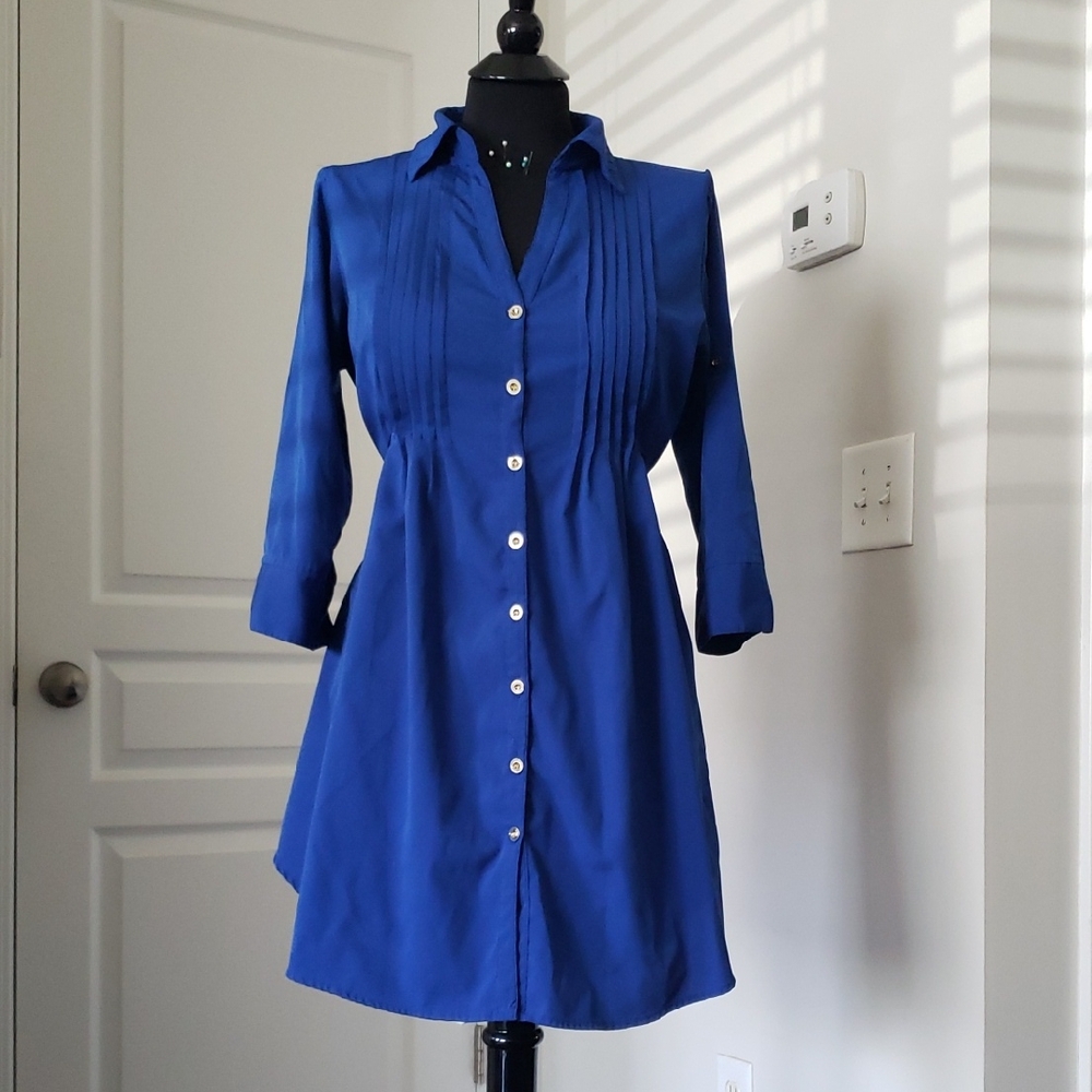 Blue Button-Up Shirt Dress